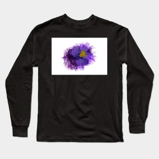 Purple pansy with paint splatter effect Long Sleeve T-Shirt